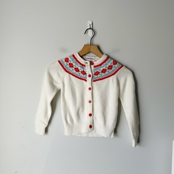 Vintage IZOD for Girl's Blue Red Fair Isle Button Cardigan Size 6x - Picture 1 of 4